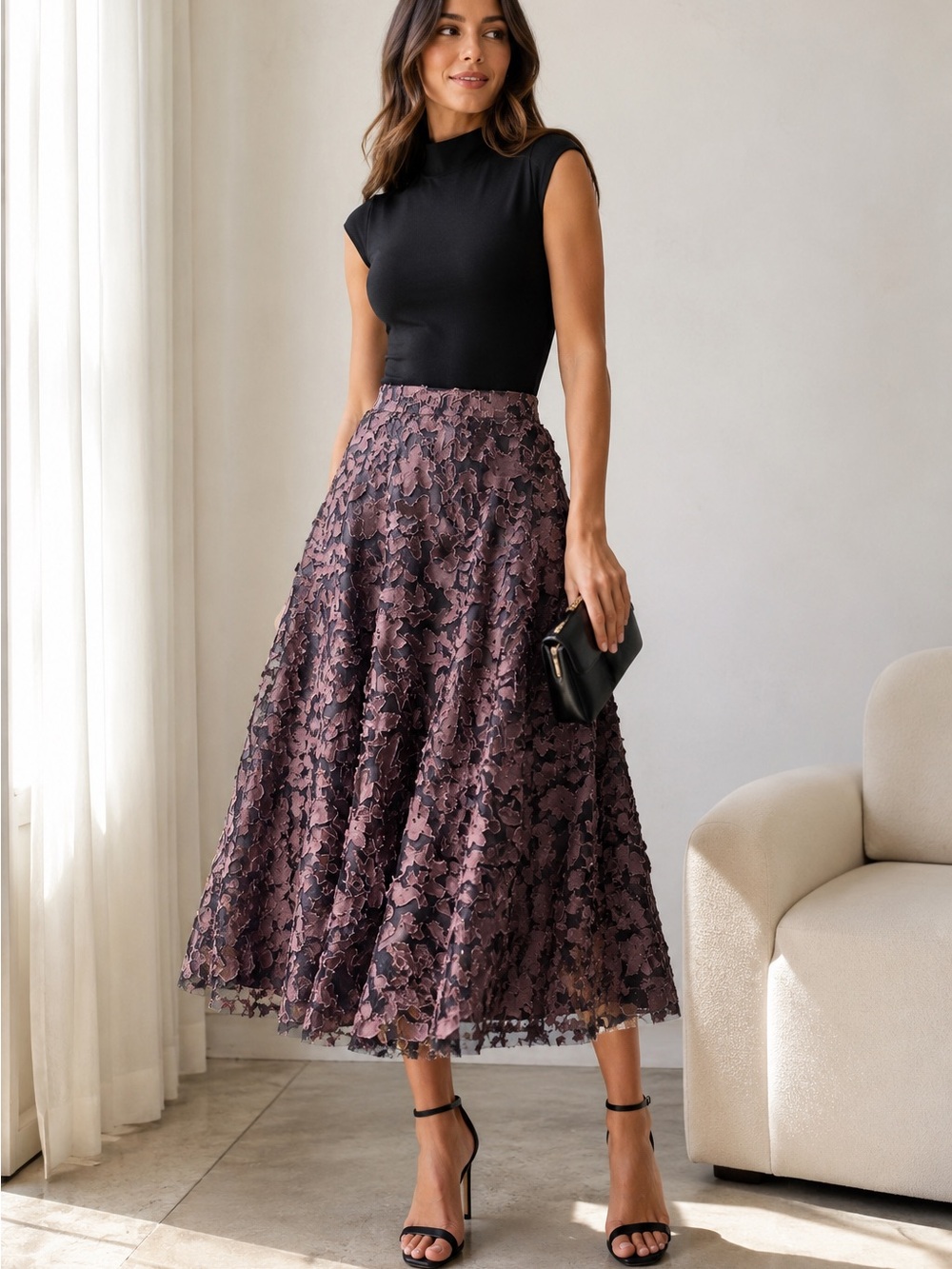 Coldwater Creek Textured Floral Lace A-Line Skirt Size XS